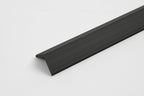 Black aluminum corner trim for wall panels with ribbed surface and clean edge finish