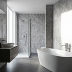 Rough texture grey stone PVC panels bathroom installation