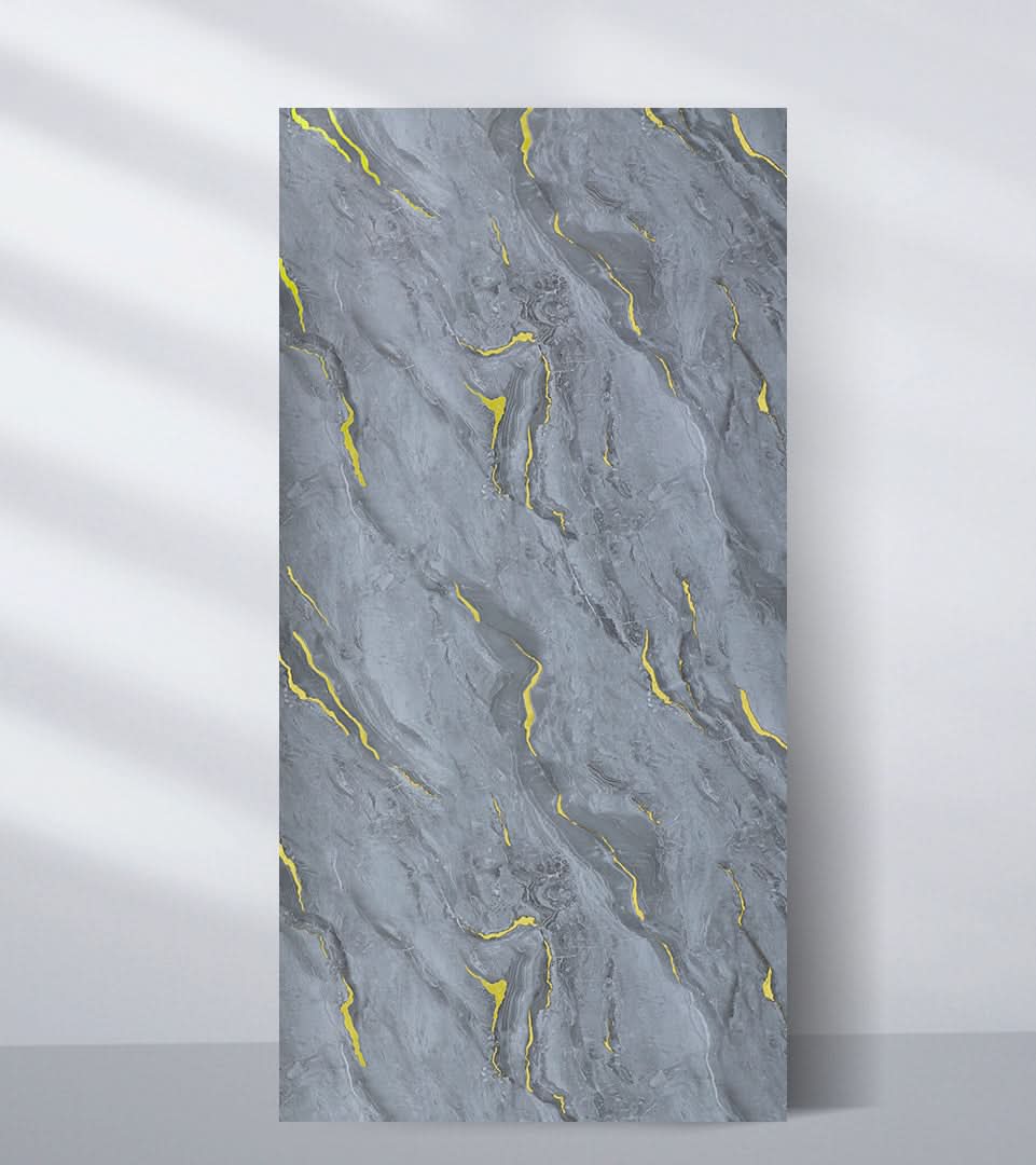 Gray marble PVC wall panel with subtle gold veining and natural stone texture