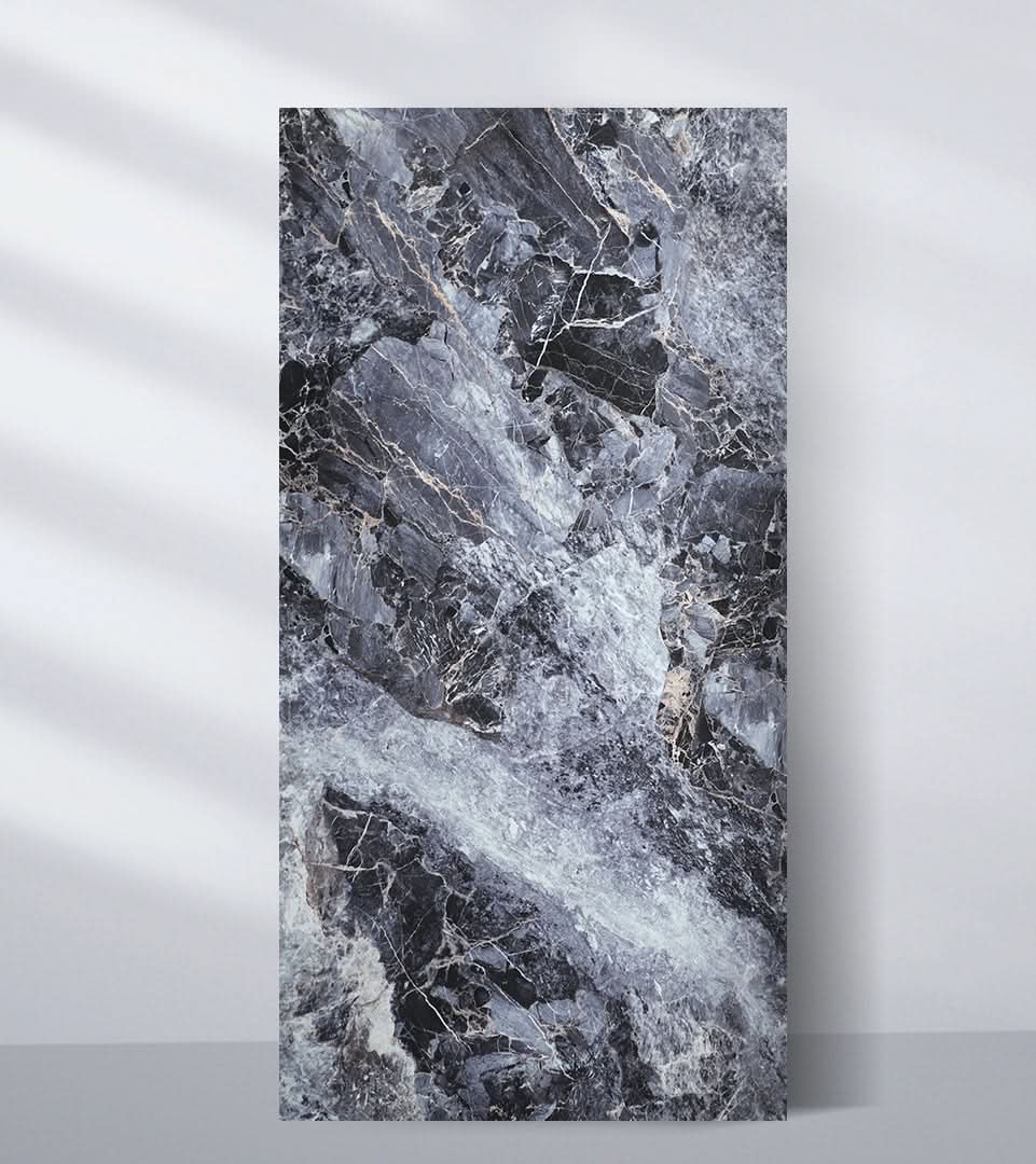 Dark grey marble veneer wall panel with natural stone veining
