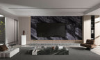 Noir Vein dark marble PVC feature wall with flowing gray veining for modern TV unit