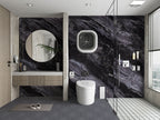 Noir Vein dark marble PVC wall panels with gray veining in modern bathroom interior