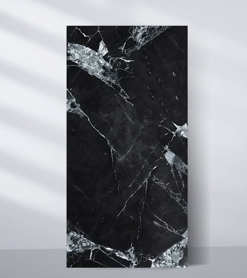 Black marble PVC wall panel with bold white natural stone veining Main image