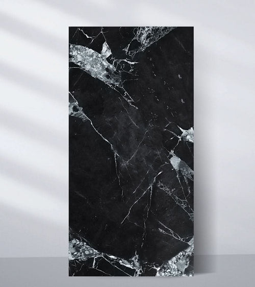 Black marble PVC wall panel with bold white natural stone veining