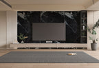 Black marble PVC TV wall panels with dramatic white veining in modern living room