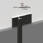 Aluminum H-joint connection trim installation diagram with 5mm top, 3.5mm height, 17.5mm base and 0.8mm thickness