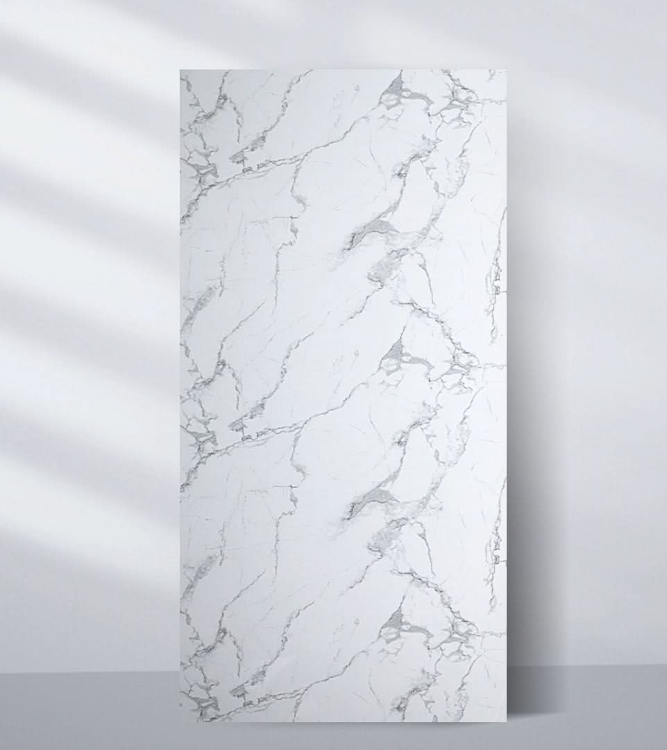 White gray pearl marble PVC wall panel with subtle gray veining