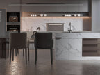 White gray pearl marble PVC wall panels used as modern kitchen backsplash and island cladding