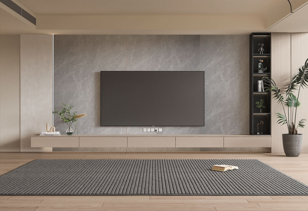 Serene Stone gray PVC marble TV wall panel with subtle stone veining