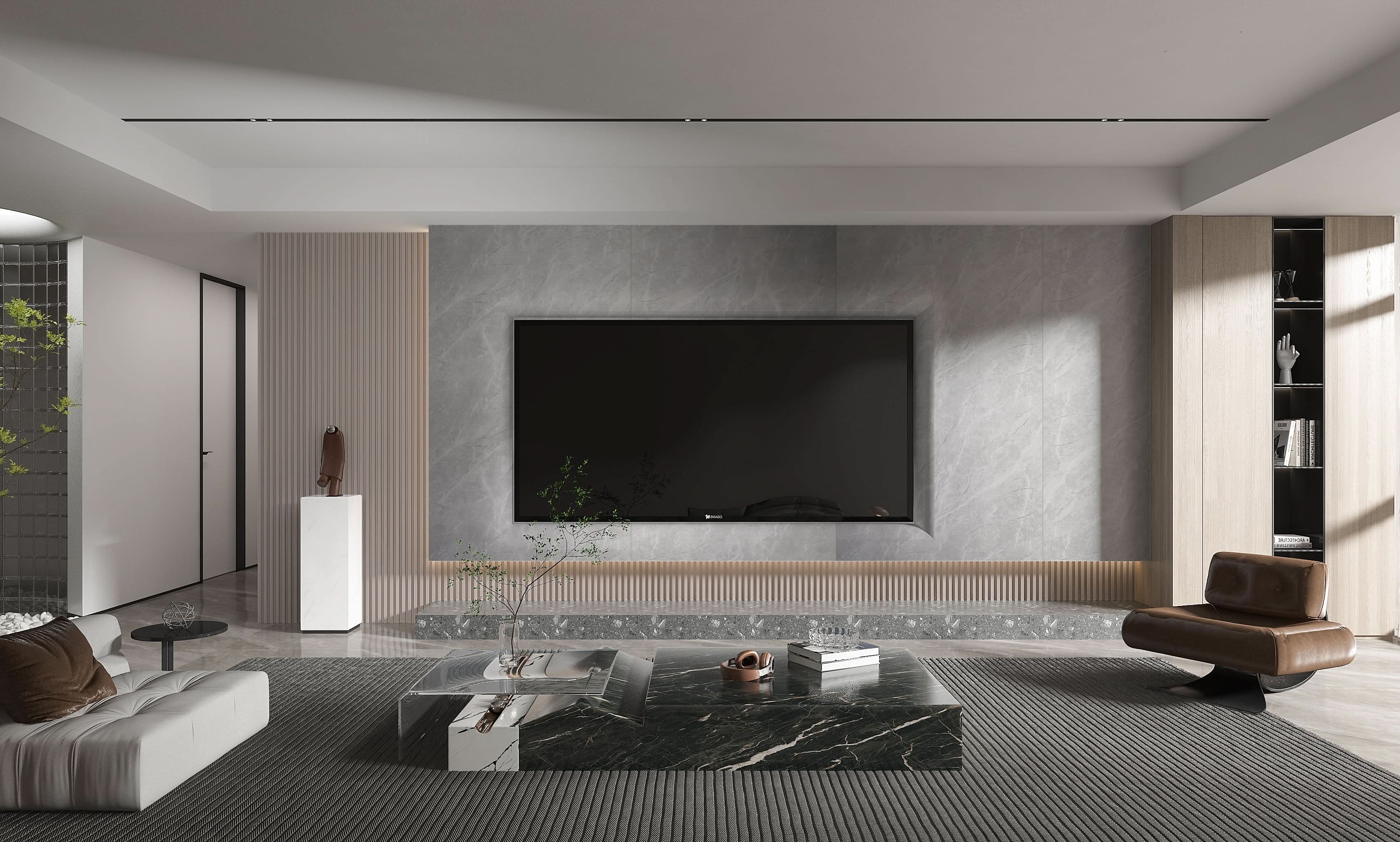 Serene Stone gray PVC marble feature wall for modern living room TV unit