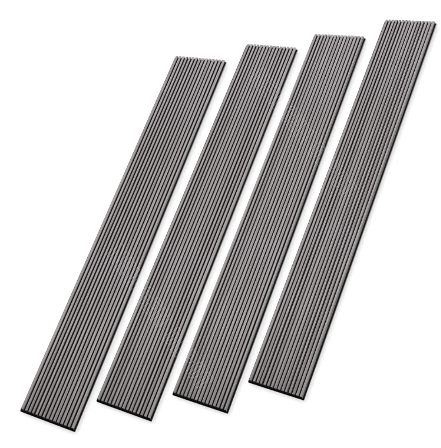 Black fluted wall panels with vertical slat design on white background