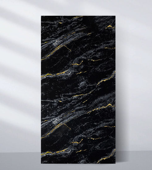 Midnight Gold black marble PVC wall panel with gold veining