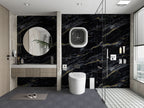 Midnight Gold marble PVC wall panels with gold veining in modern bathroom interior