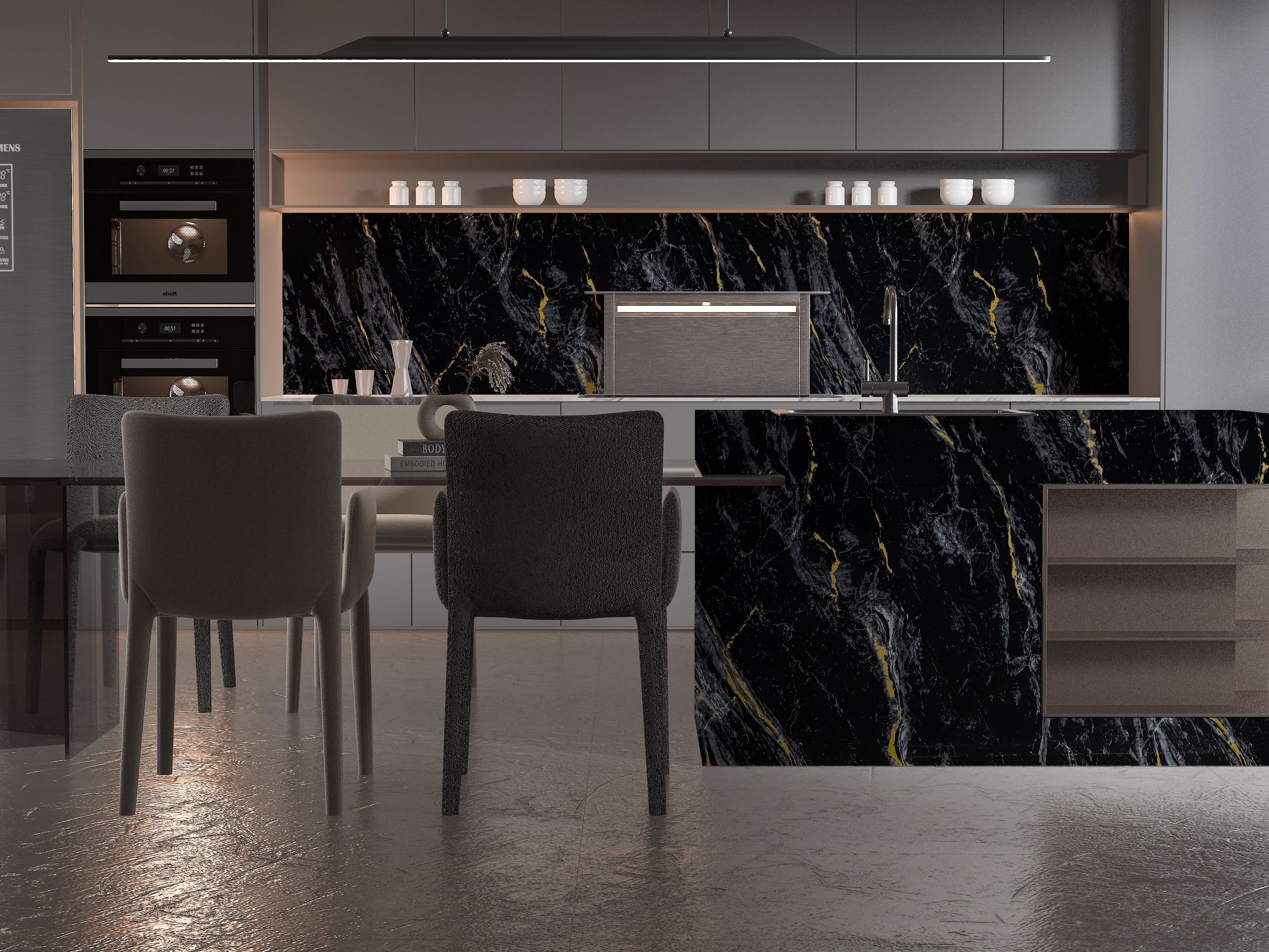 Midnight Gold Marble PVC Wall Panel - Waterproof (4x8 ft, 32 sq. ft) Secondary image