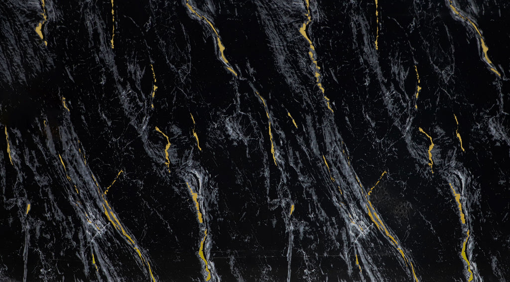 Midnight Gold black marble PVC wall panel texture with flowing gold veining