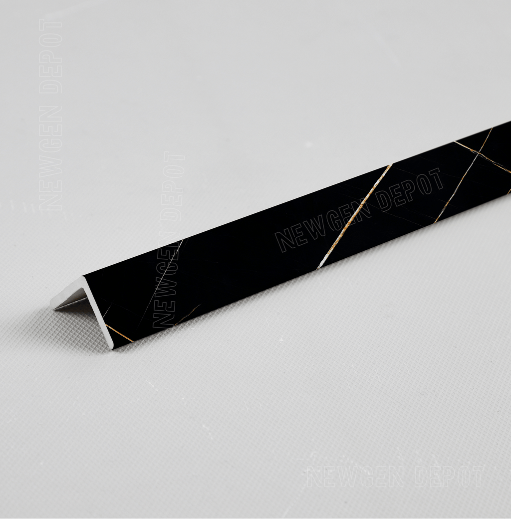 Black marble-look aluminum wall panel L trim for luxury edge and corner finishing