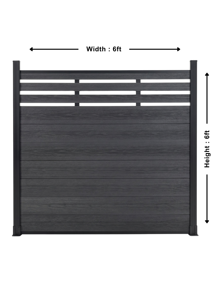 6 ft black composite fence with lattice top for privacy and airflow