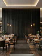 Luxe Noir WPC Fluted 3D Wall Panels for Modern Restaurant Interior