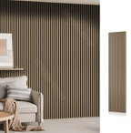 Beige fluted wall panel installed as vertical interior accent wall