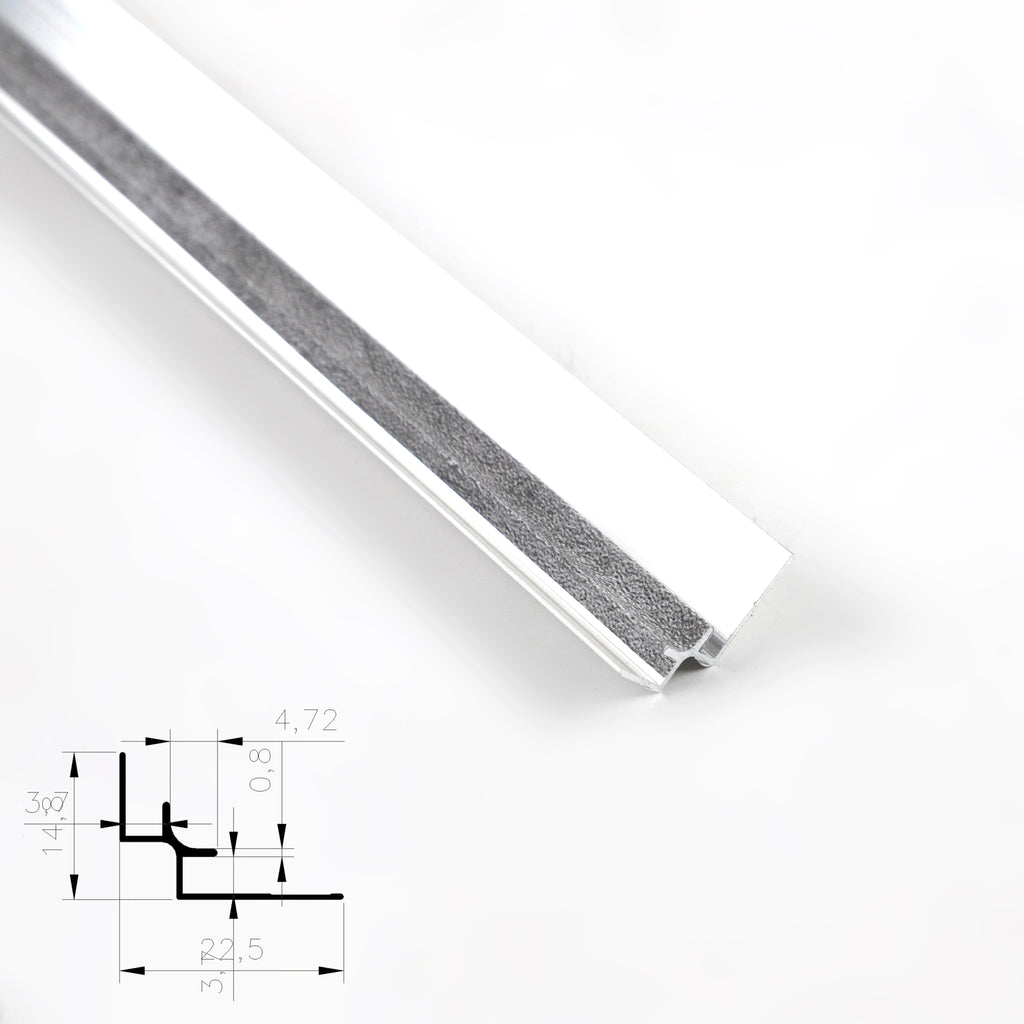 White aluminum inside corner trim for PVC wall panels with cross-section diagram