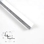 White aluminum inside corner trim for PVC wall panels with cross-section diagram