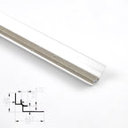 Silver aluminum inside corner trim for PVC wall panels with cross-section diagram