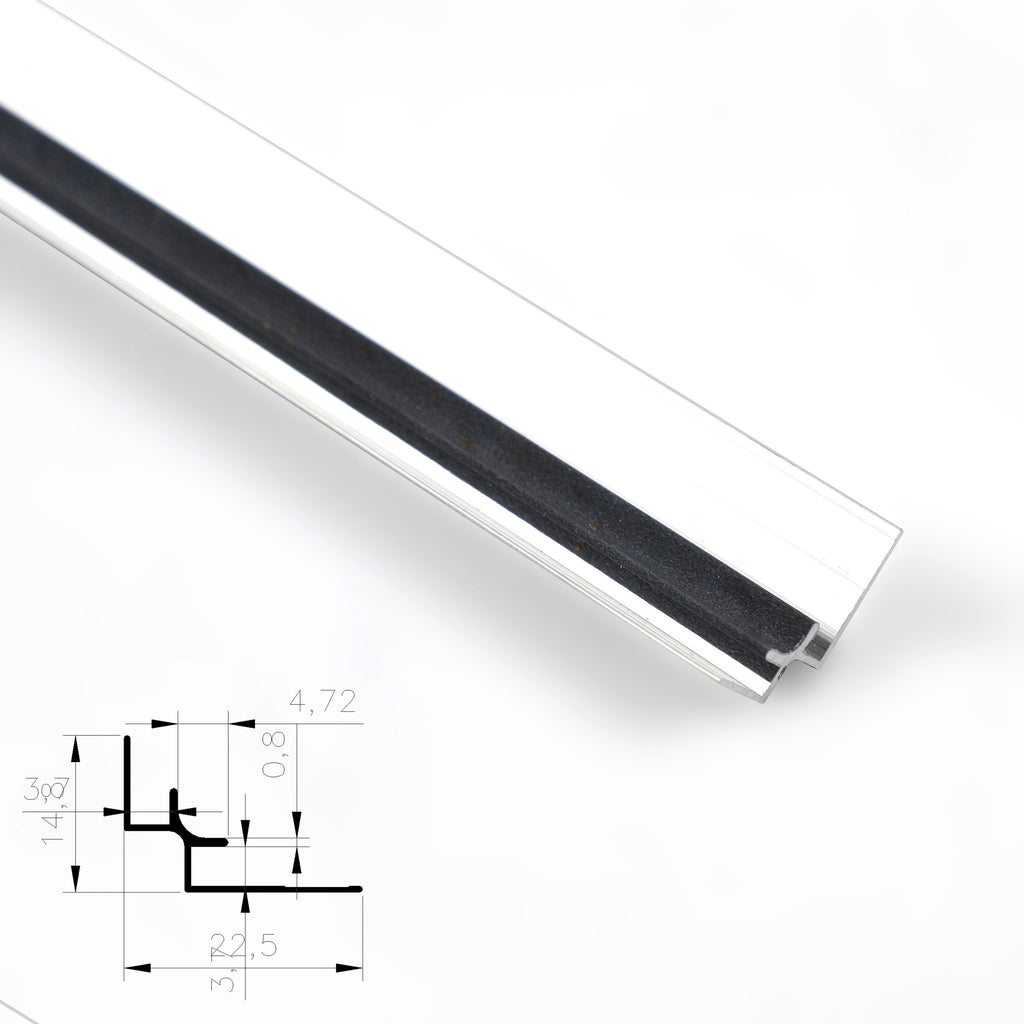 Black aluminum inside corner trim for PVC wall panels with cross-section diagram