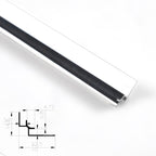 Black aluminum inside corner trim for PVC wall panels with cross-section diagram