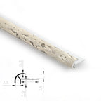 3mm aluminum outside corner trim with a beige stone-effect rounded face and profile diagram