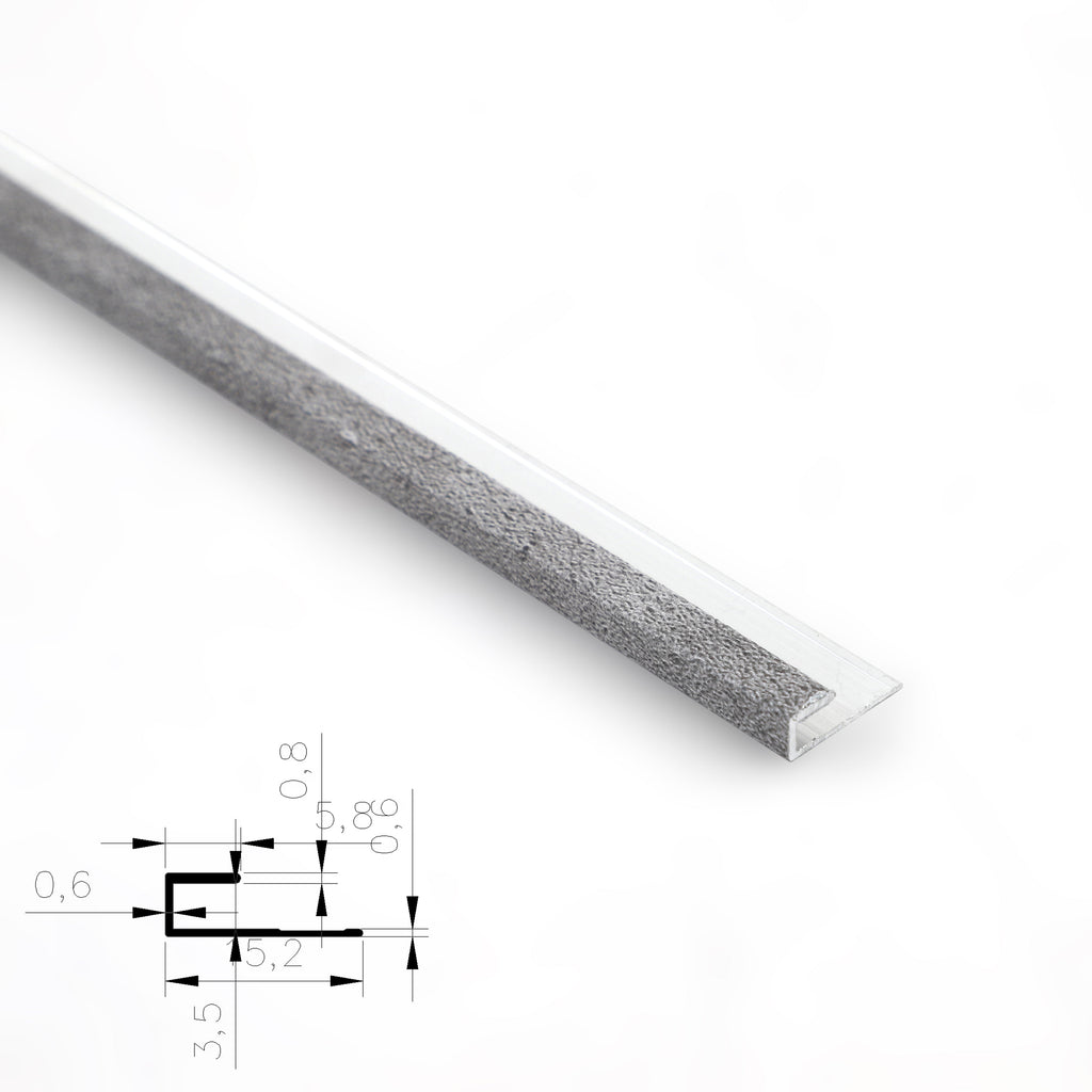 Gray 3mm aluminum end cap trim profile with technical cross-section diagram