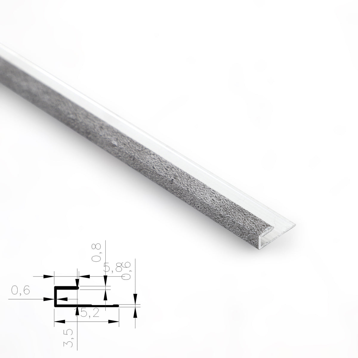 Gray 3mm aluminum end cap trim profile with technical cross-section diagram