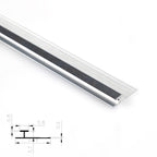 Silver aluminum H-joint connection trim with a black center strip and profile diagram