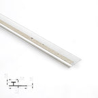 Silver aluminum H-joint connection trim with a beige textured center strip and profile diagram