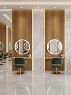 Salon interior wall with maple slate fluted 3D wall panels