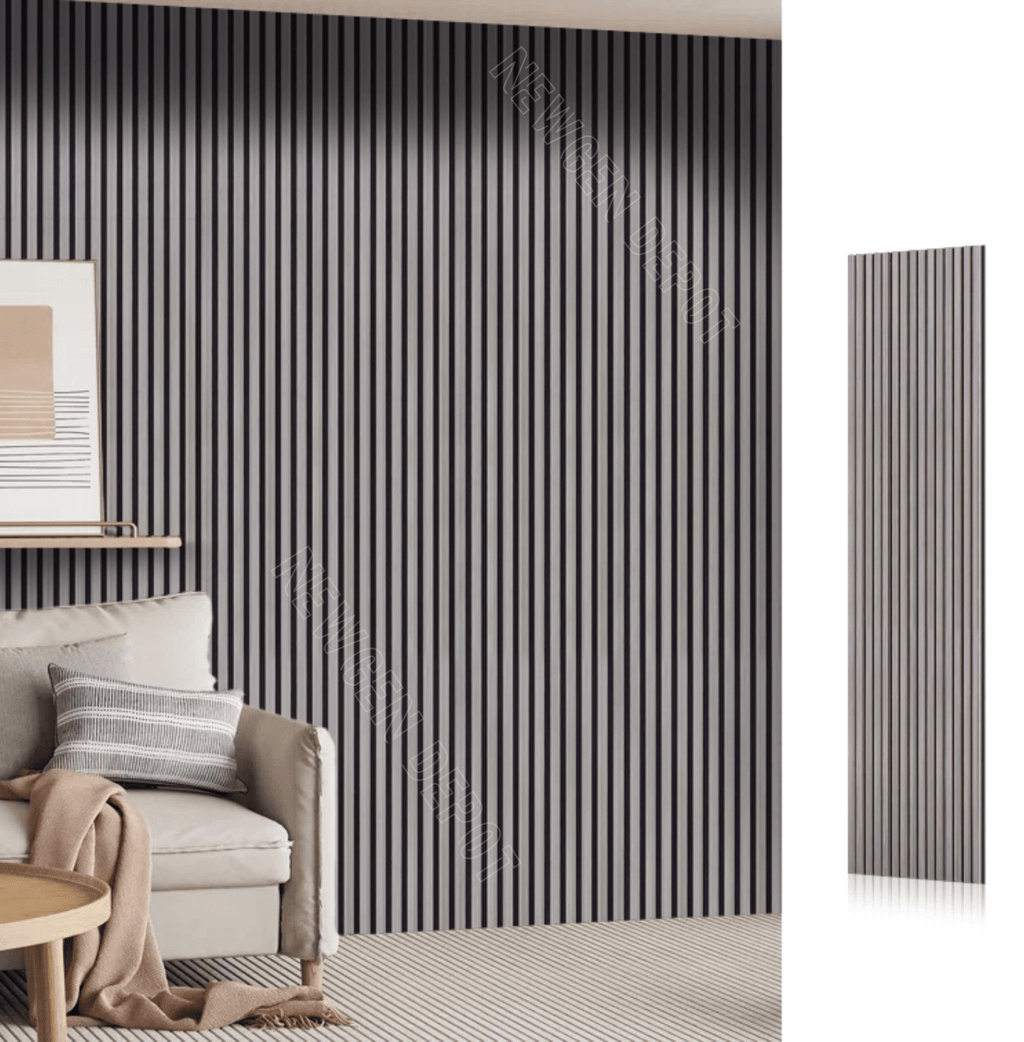 Black fluted wall panel installed as vertical interior accent wall