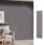 Black fluted wall panel installed as vertical interior accent wall