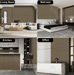 Fluted wall panels used in living room, bedroom, kitchen, and office interior designs