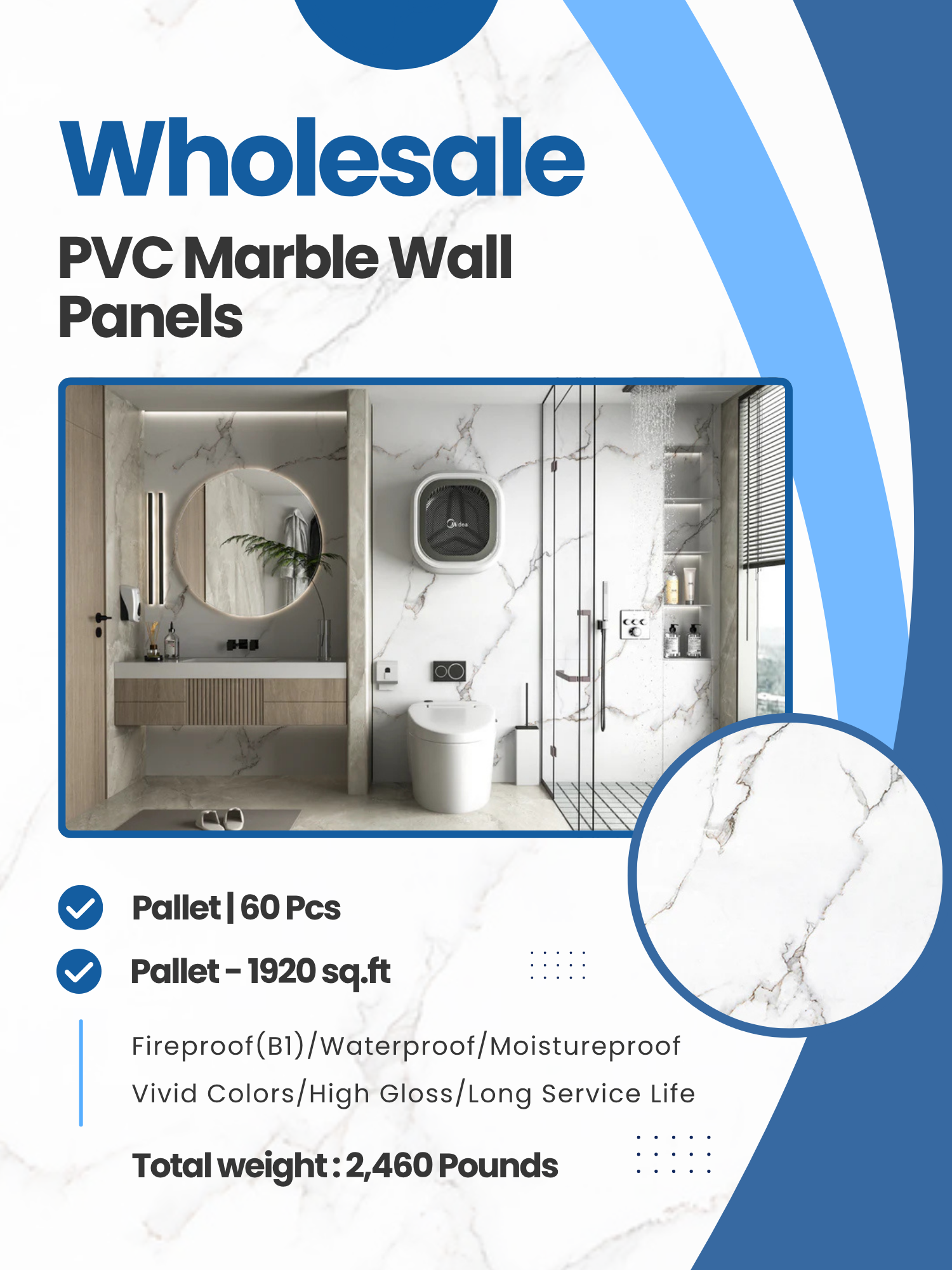 Wholesale PVC Marble Wall Panels – Free Shipping By Pallet (60 pcs, 4x8 ft, 3mm) | Save on Bulk Orders Secondary image