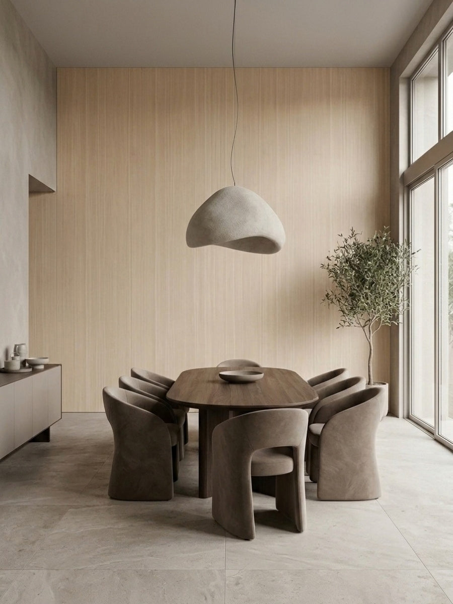Light Nordic birch wood veneer dining room wall with subtle vertical grain