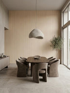 Light Nordic birch wood veneer dining room wall with subtle vertical grain