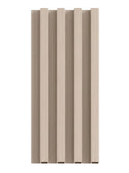 Tall pale beige wood-look WPC slat fluted wall panel sample with four raised ribs