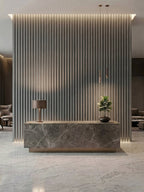 Modern Reception Wall Design with Oak Gray Fluted Wall Panels