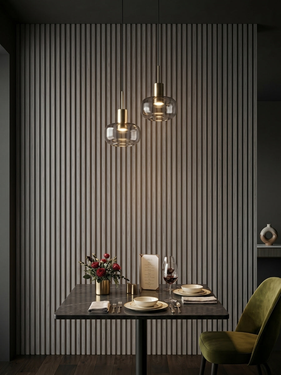 Oak Gray WPC Fluted Wall Panels for Modern Restaurant Interior Design