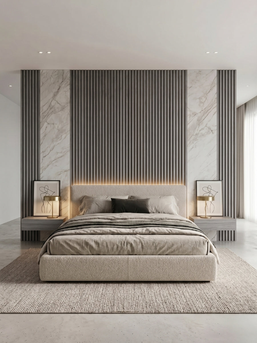 Oak Gray WPC Fluted Wall Panels for Modern Living Room Design