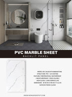 Calacatta Manhattan PVC marble sheet backlit wall panel installed in modern bathroom