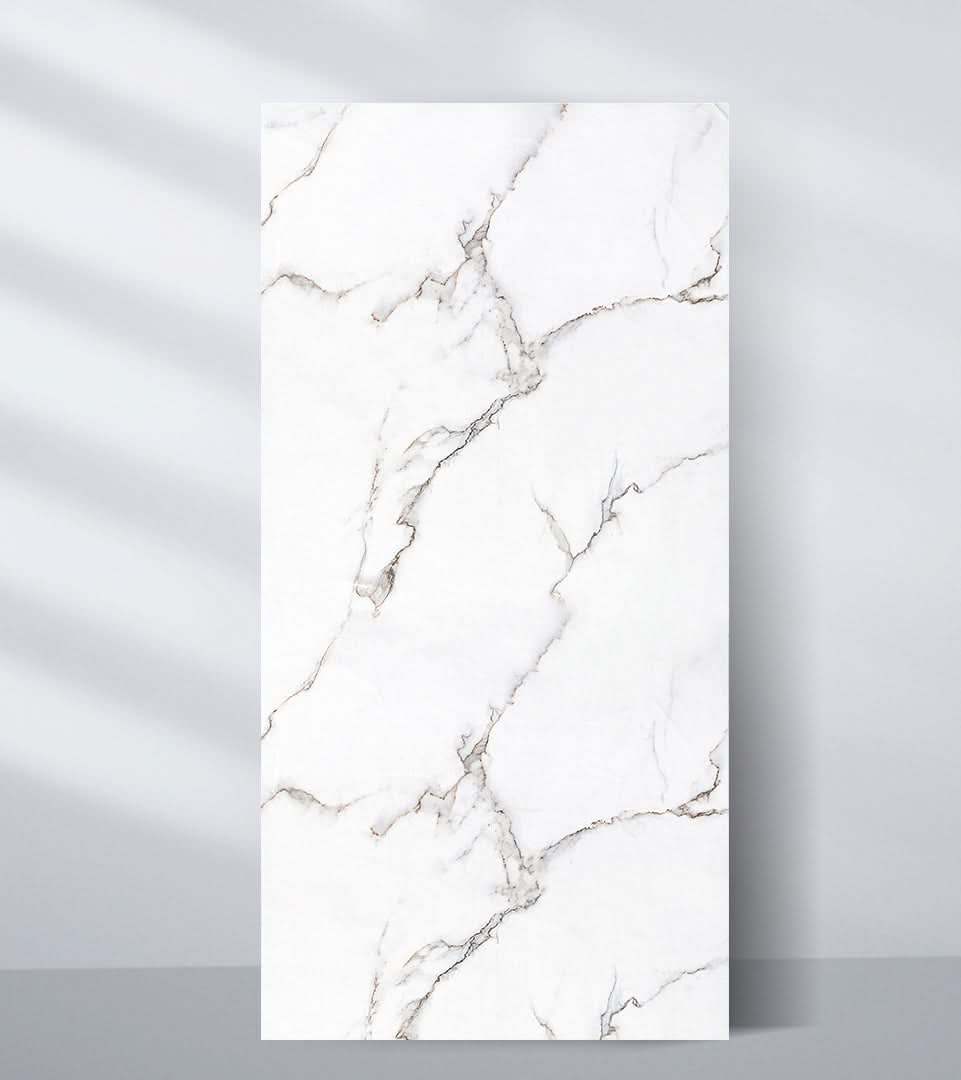 White marble wall panel with natural gray veining pattern