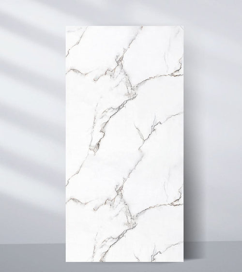 White marble wall panel with natural gray veining pattern