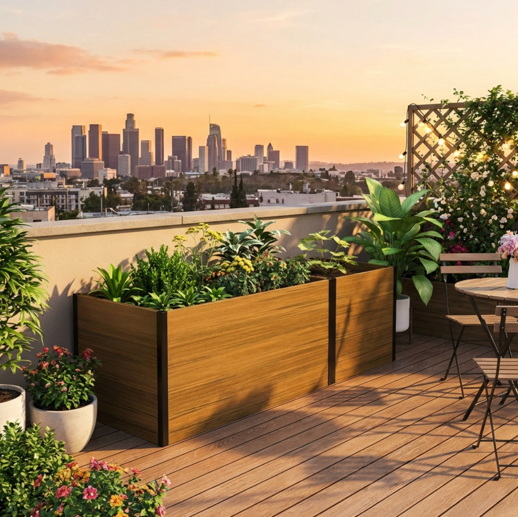 Modular raised garden bed with expandable rectangular and square design