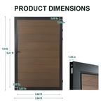 Composite fence gate dimensions showing width, height, and aluminum frame thickness