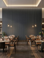 Contemporary Restaurant Accent Wall with Silver Gray Panels